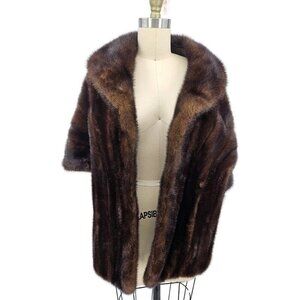 VTG Mink Fur Stole Shawl Chocolate Brown Bullocks  Cape